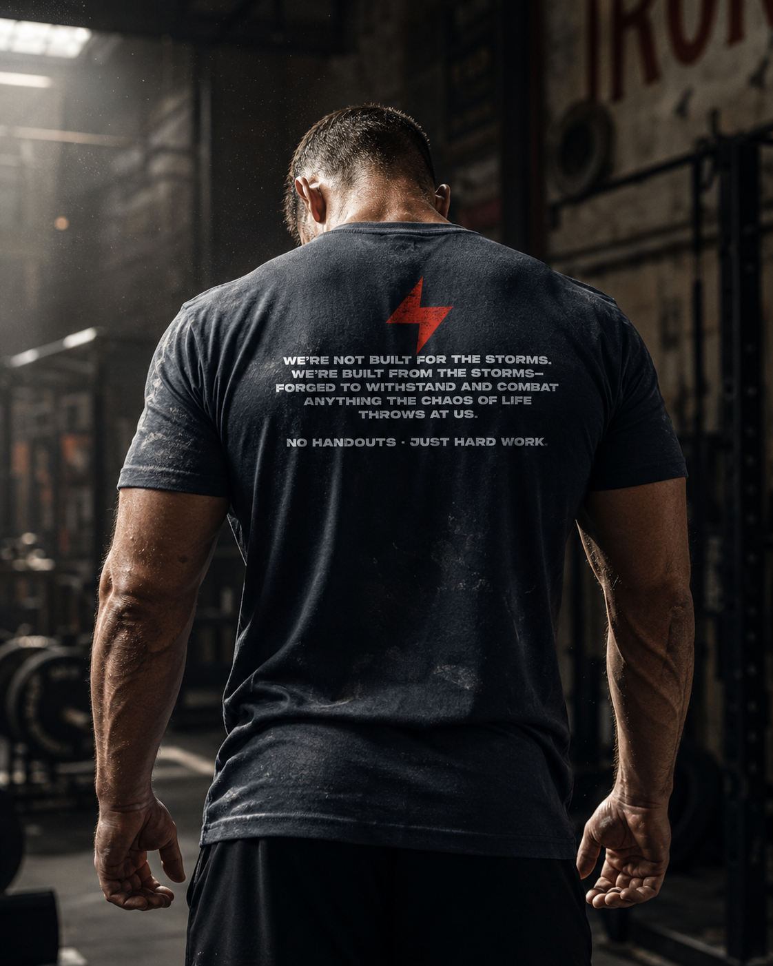Apex Apparel Co Manifesto T-Shirt featuring bold black and white graphic design with combat and chaos themes.